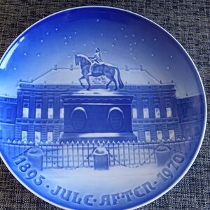 Blue Decorative Plate with Historical Design